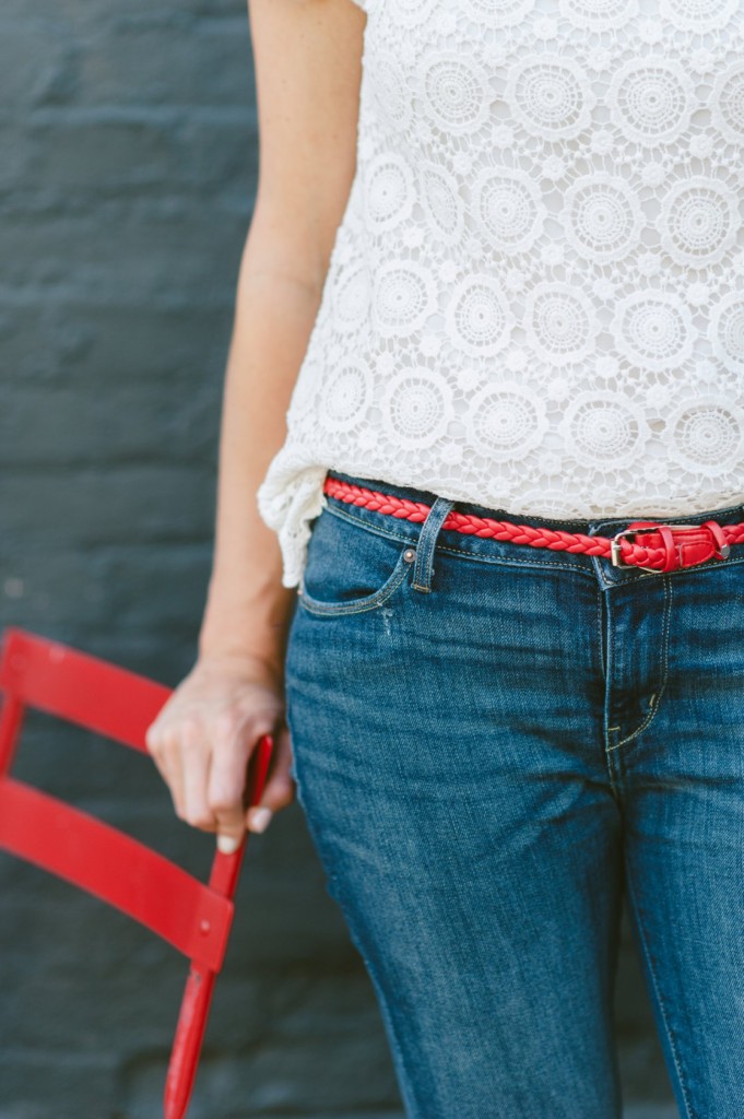 Forever 21 Lace Top * Red Belt * Levi's Jeans 