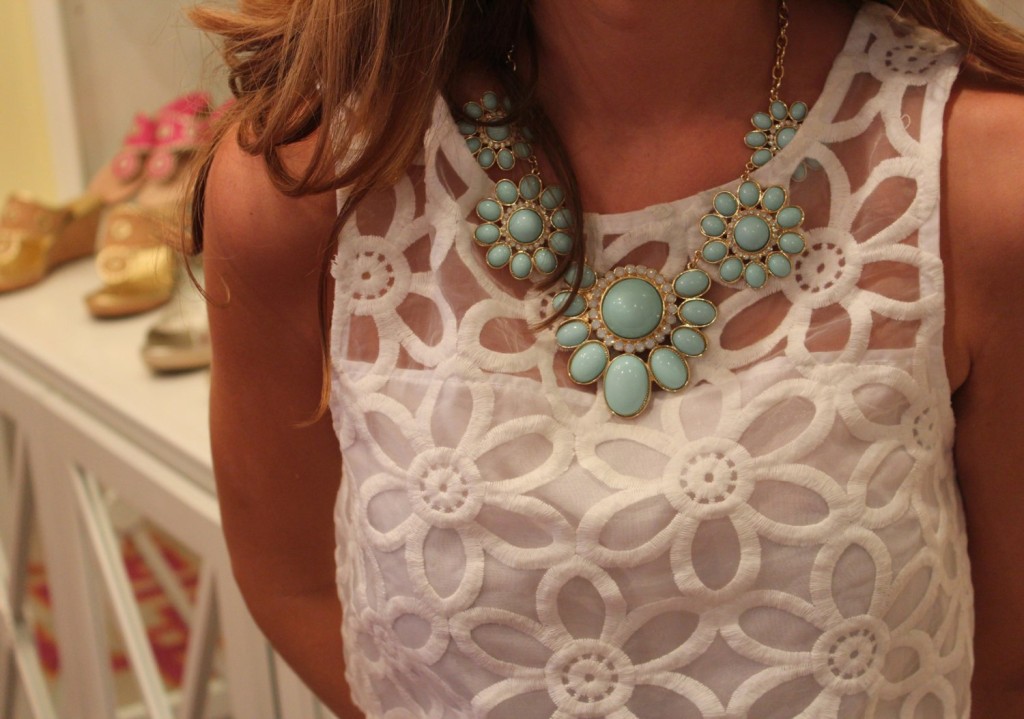 White Shift Dress * Turquoise Necklace 
