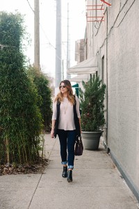 Pastel Pink Sweater + Black Vest * Maternity Outfit Ideas (12)