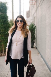 Pastel Pink Sweater + Black Vest * Maternity Outfit Ideas (8)