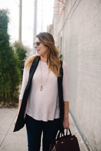 Pastel Pink Sweater + Black Vest * Maternity Outfit Ideas (7)
