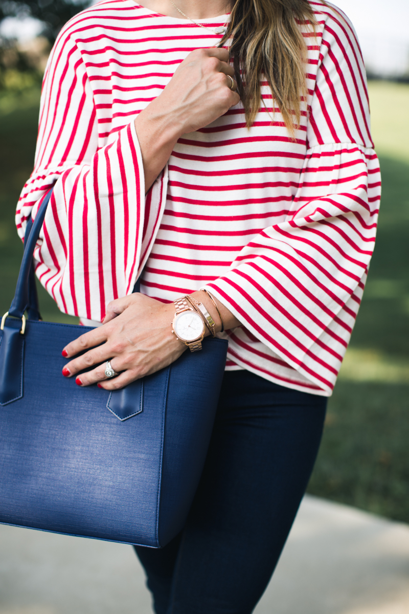 J.Crew Stripe Bell Sleeve T-Shirt | red stripe tee | red white and blue | fall preppy outfitsa