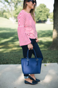 J.Crew Stripe Bell Sleeve T-Shirt | red stripe tee | red white and blue | fall preppy outfits