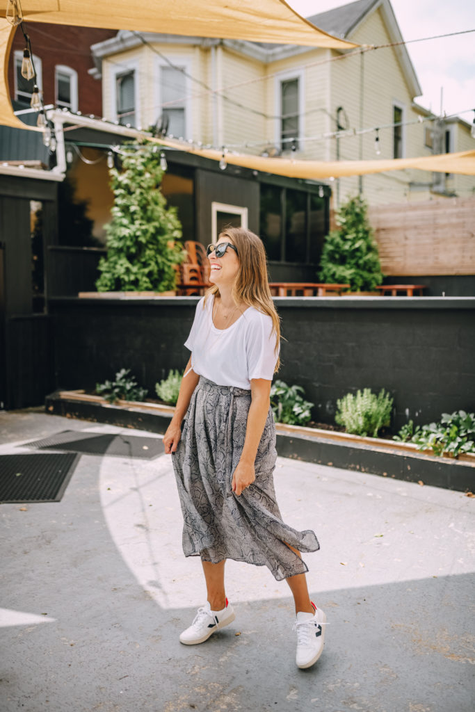 Veja Sneakers | Midi Skirt and Sneakers | Casual Outfit Ideas | Perfect White Tee